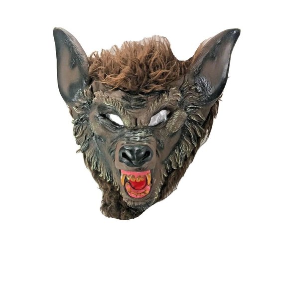 Scary Werewolf Mask Full Head Mask Adult Size Latex Face With Brown Fur Fangs - Picture 1 of 12